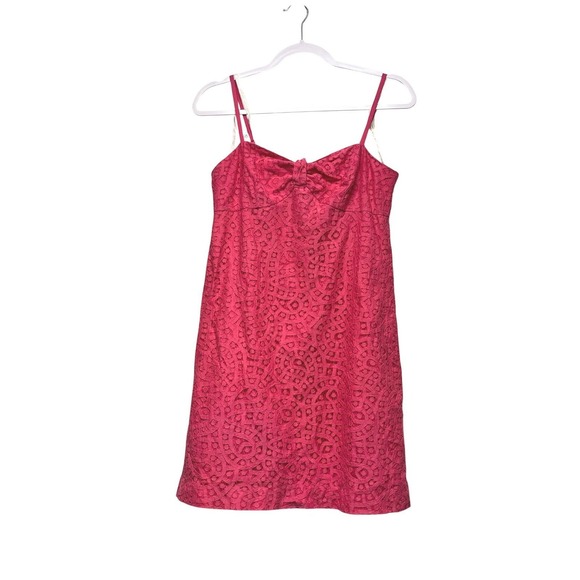 Lilly Pulitzer Dresses & Skirts - Lilly Pulitzer karina Eyelet Pink Lace Bow Mini Dress Size 4 Barbiecore Coastal